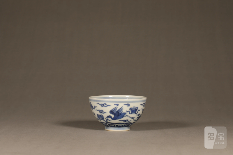 清 青花云鹤纹茶圆 - 图2